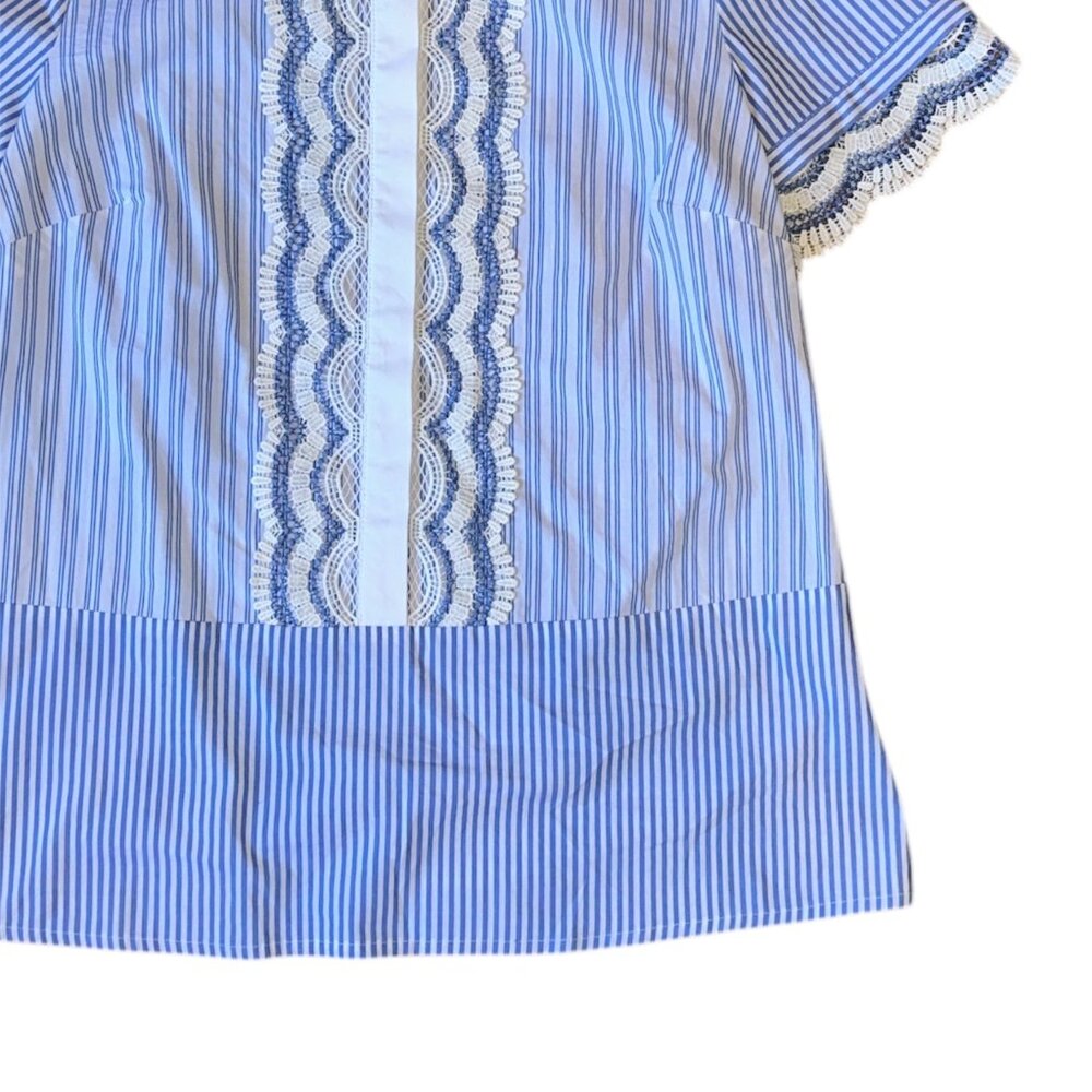 Karl Lagerfield blue & white scalloped blouse - Picture 4 of 6